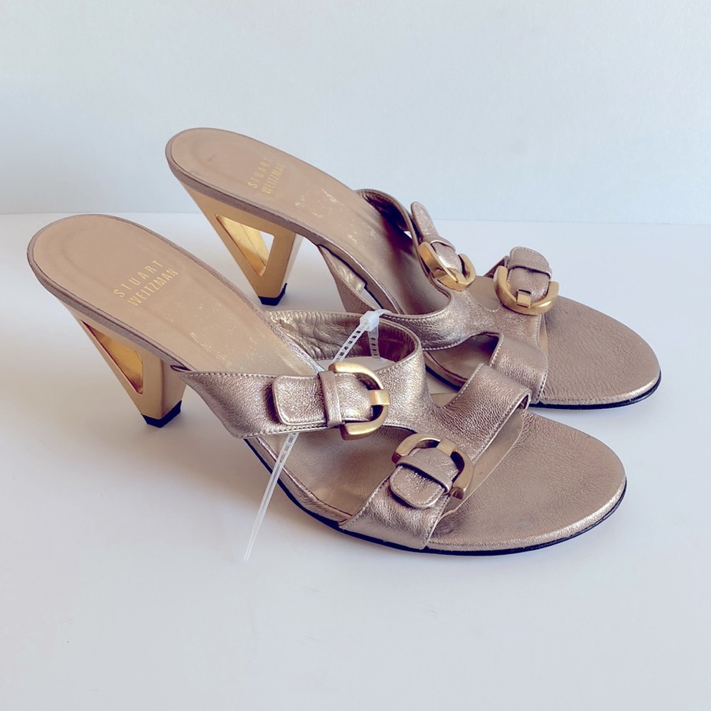 STUART WEITZMAN Vantage Triangle Heel Natural Leather Sandals size 7.5